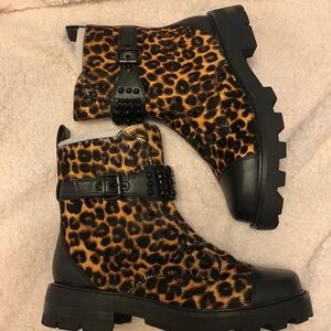 KARL LAGERFELD Maeva Womens Leather Calf Hair Combat & Lace-up boots